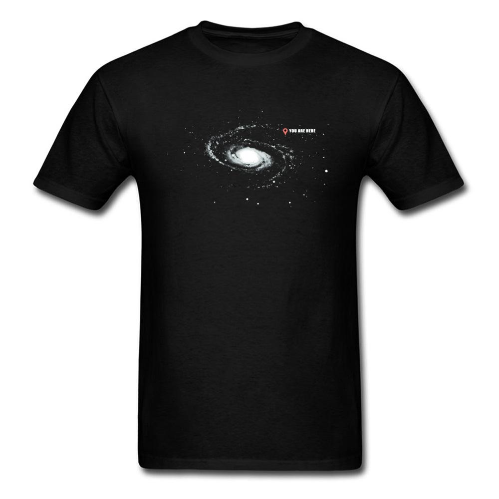 Black T-Shirts For Men Galaxy Space You Are Here 100% Cotton April FOOL DAY Summer Street Tops T Shirt Casual Tee Shirts Man