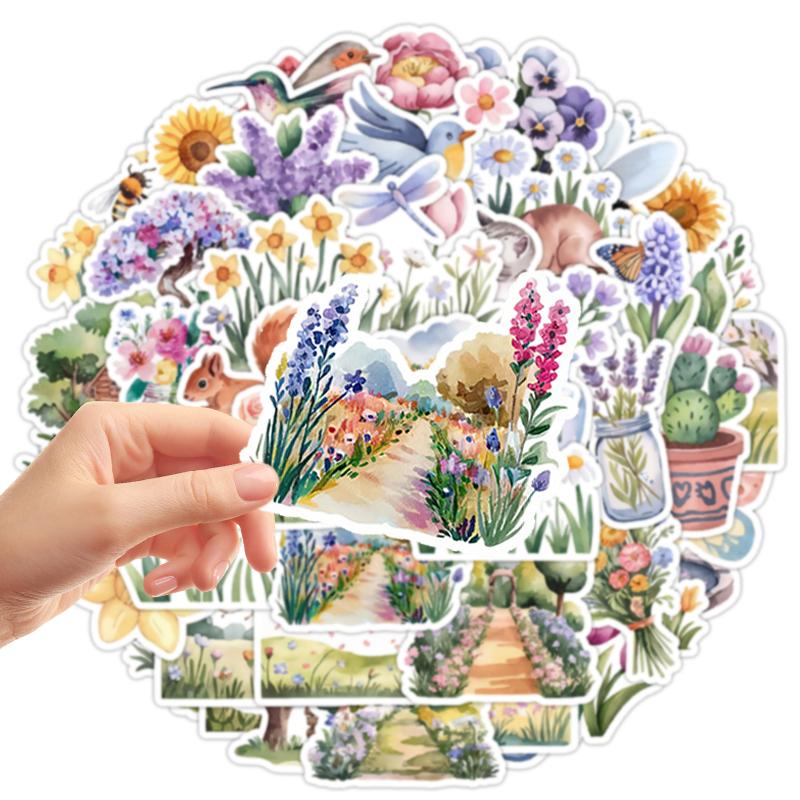 50PCS Cute Flower Stickers Cartoon Animal Stickers Trendy Floral Sticker Vinyl Waterproof Decals Pack for Laptop Phone Tablet
