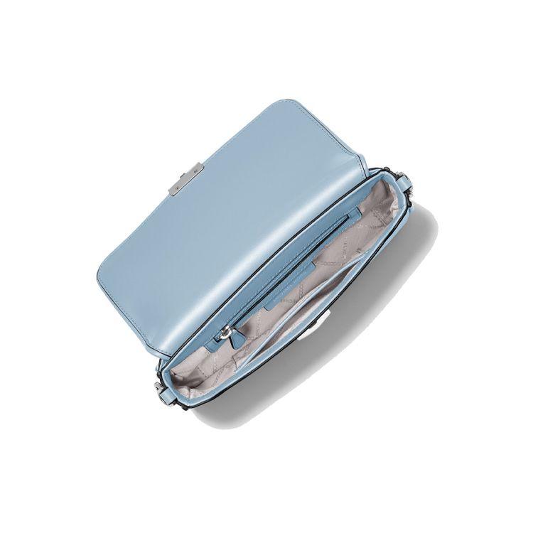 Michael Kors MK Bradshaw Solid Color Minimalist Flap Commuter Leather Shoulder Bag Women Shoulder Bag Blue 30S1S2BL1L-CHAMBRAY