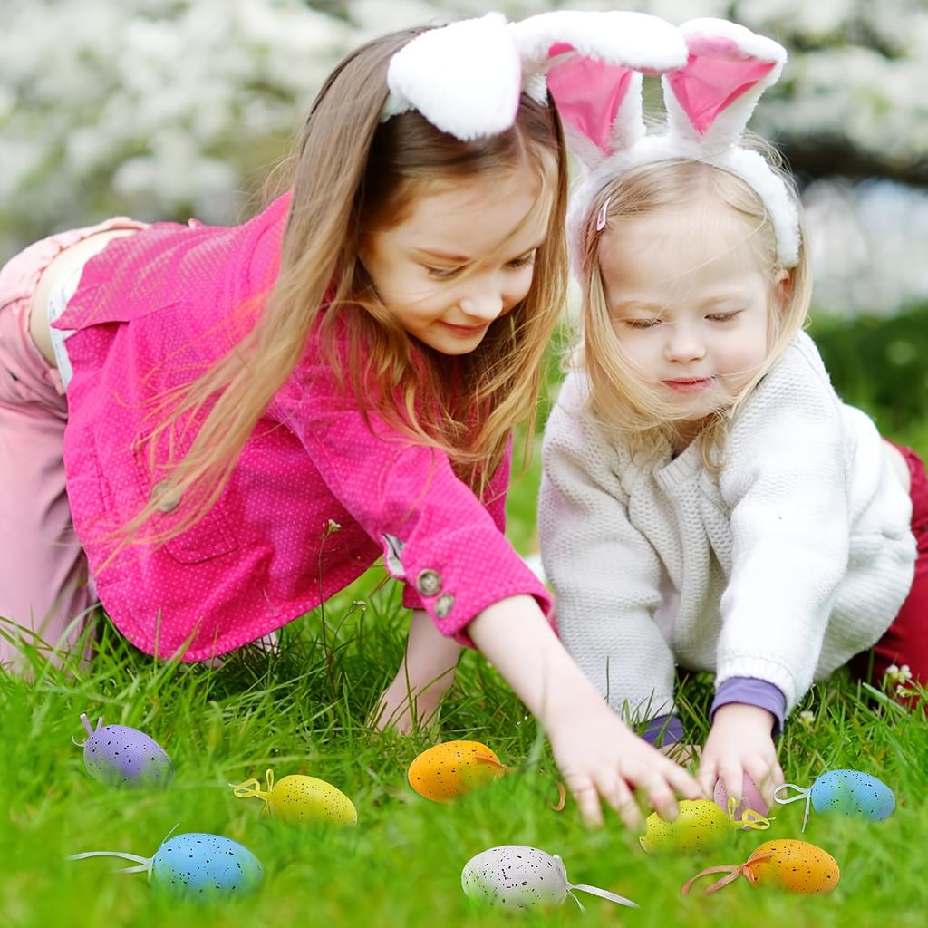 12pcs Plastic Easter Decor Set, Hanging Egg Pendants for Tree Basket Centerpiece, Spring Festival Party Gift & Home Decoration