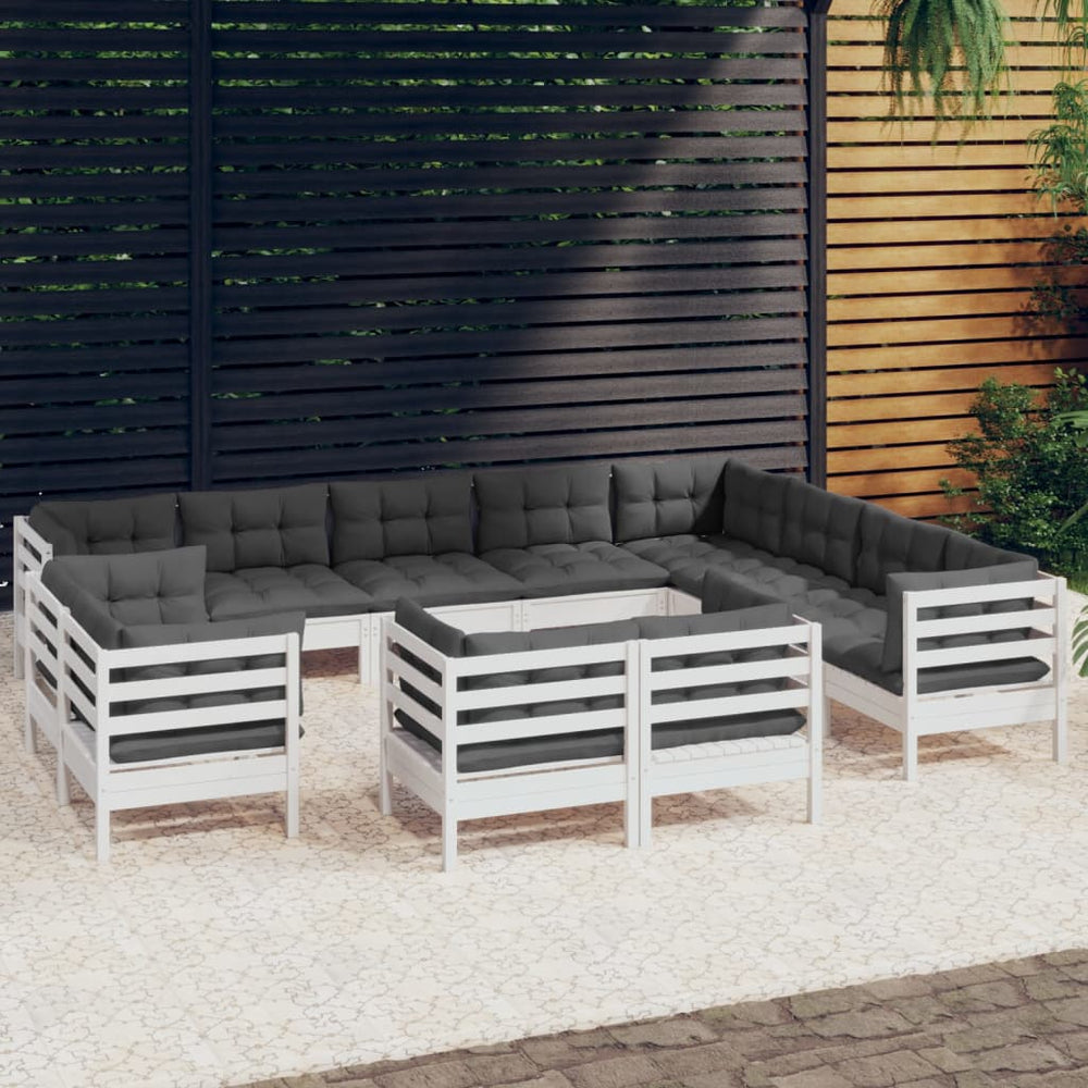 Salon de jardin 12 pcs avec coussins  bois de pin solide