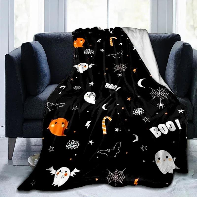Calabaza de Halloween&;manta estampada de fantasma de terror, manta de franela cálida a la moda, manta cubresofá, regalo de Halloween