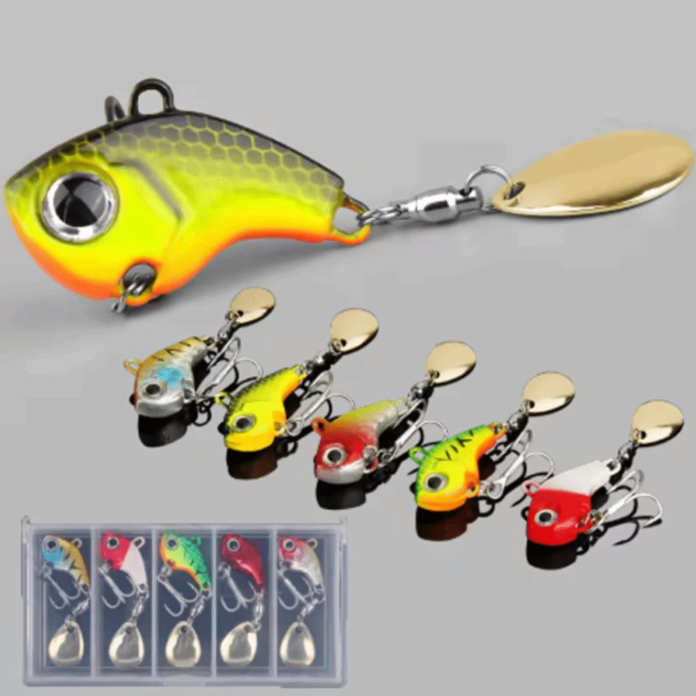 5pcs Spinners Fishing Lures Kit Rotating Glitter Fishing Lures Hooks  Fishing Tool