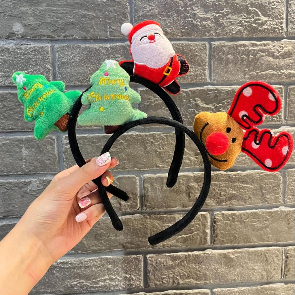 Opaska świąteczna z reniferem i głową Świętego Mikołaja: Uroczy Dodatek do Włosów dla Kobiet i Dekoracja Imprezowa