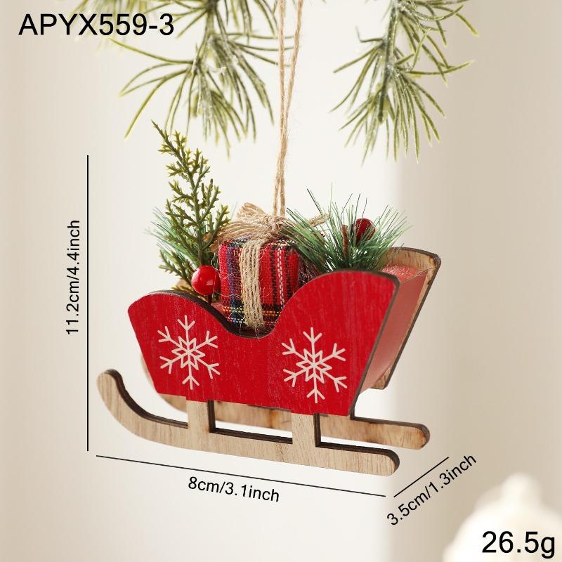 Christmas Wooden Sleigh Ornament Pendant Christmas Tree Decoration Sleigh Pendant Atmosphere Wooden Decoration