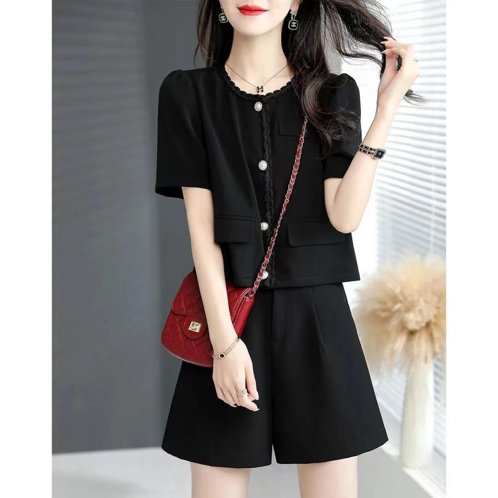 Casual Shorts Set Women Summer Small Black Short Sleeved Shirt Sets Summer