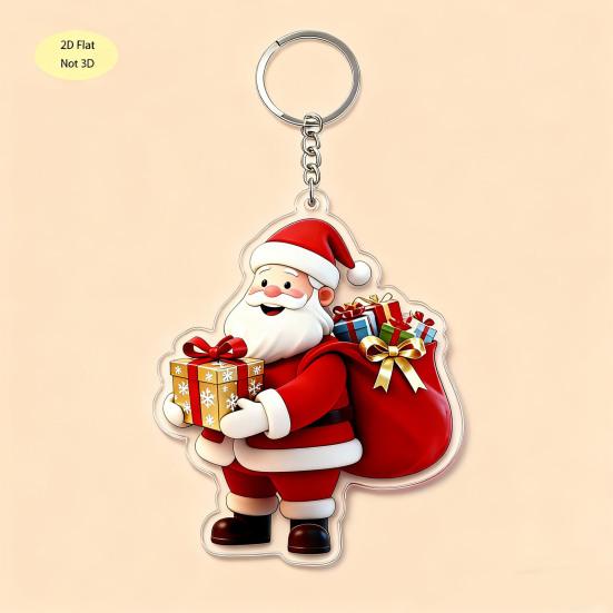 Santa Claus Bag Charms Cartoon Acrylic Keychain, Double-sided Christmas Key Winter Backpack Accessories Ring, Pendant Charm for Handbag Purse