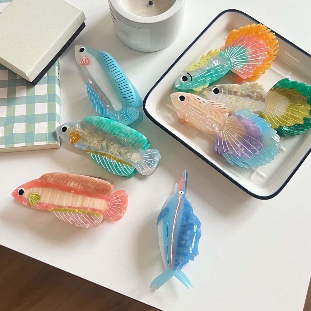 Korean Style Silver Arowana Shark Clip Acrylic Acetic Acid Hair Claw Guppy Hair Claw  Beach