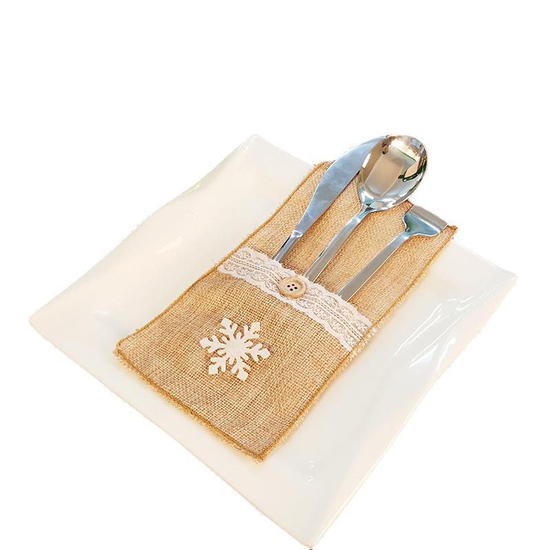 Доступный: Рождественская мешковина с кружевом Сумка для хранения столовых приборов - Набор из ножа и вилки Декор стола