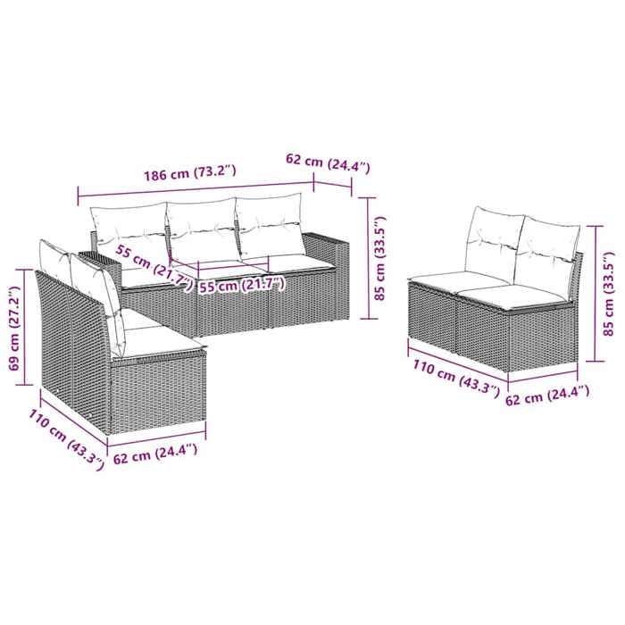 VidaXL Garden Lounge Set with Cushions 7 Pcs, Sofas with Adjustable Feet, Outdoor Furniture Set Patio Terrace, 3218823