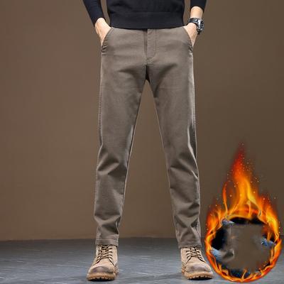 Men's Winter Fleece Casual Pants Youth Slim Straight Warm Trousers Thickened Thermal Stretch Male Clothes