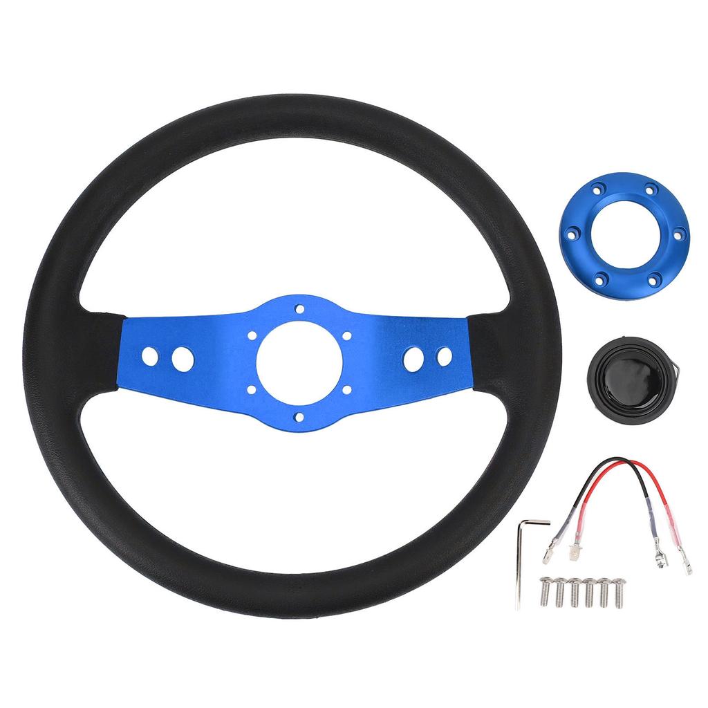 13in Car Steering Wheel PU Stylish Look Impact Resistant Enhanced Grip Easy Installation Racing Stee
