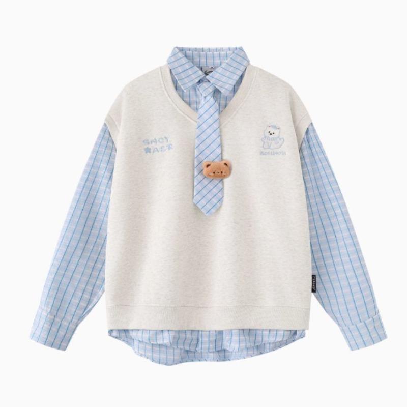 Splicing Fake Two Piece Women s Sweatshirt Cute Little Bear Lapel Long Sleeved Hoodie Japanese Loose Woman Fashion Trend Top XL 2779₽