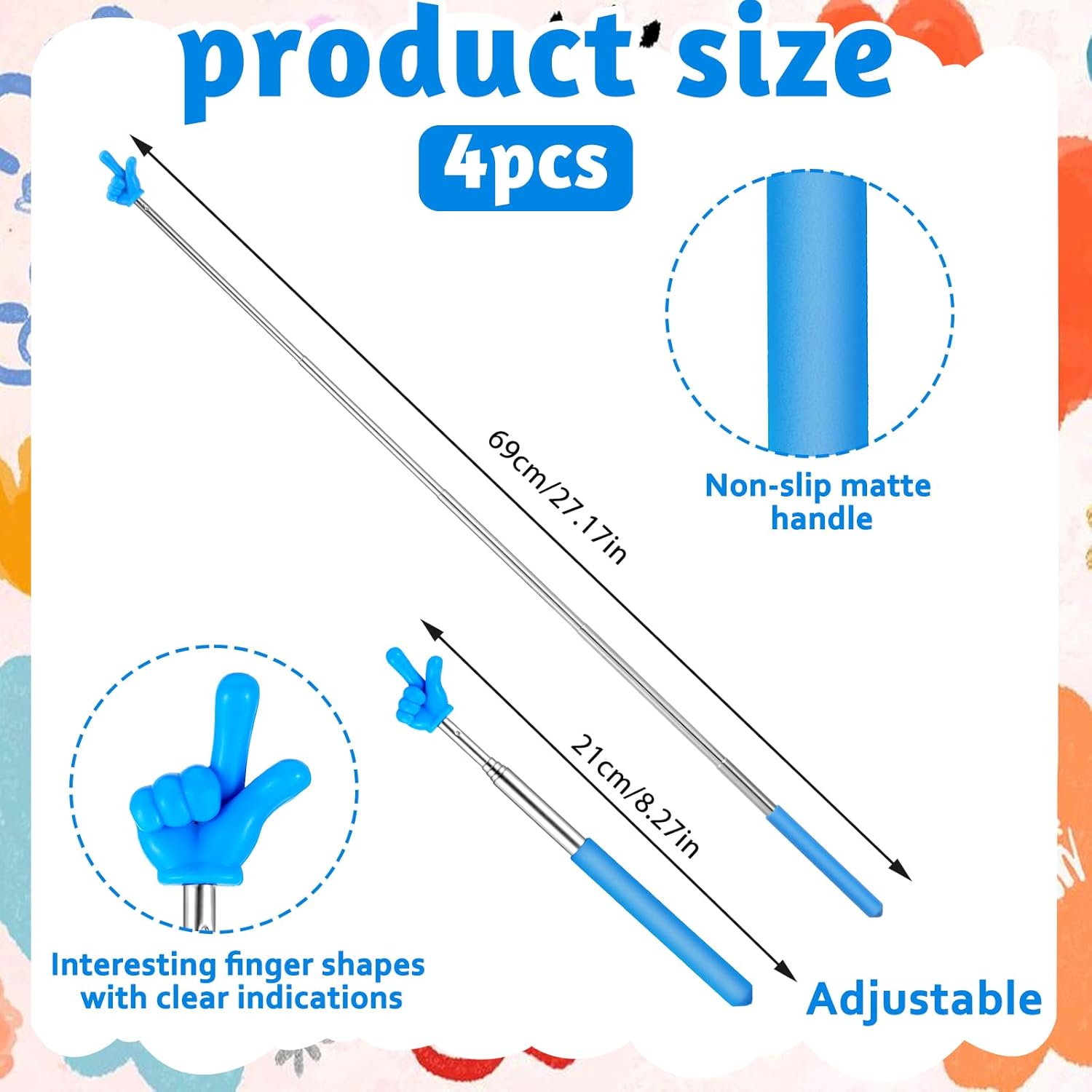 Telescopic Teachers Pointer - 5 Pcs Extendable Hand Pointer Stick, Mini Classroom Finger Pointer Stick for Elementary School Kindergarten and Teacher