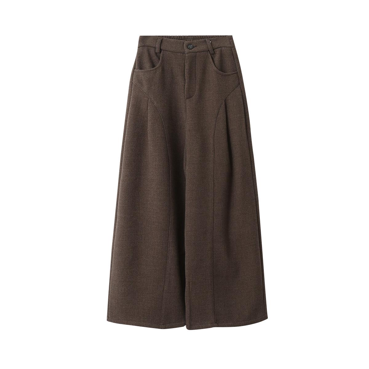 Oufan 3D Segmented High-Waist Velvet-Lined Wool Wide-Leg Pants Large легкие хаки