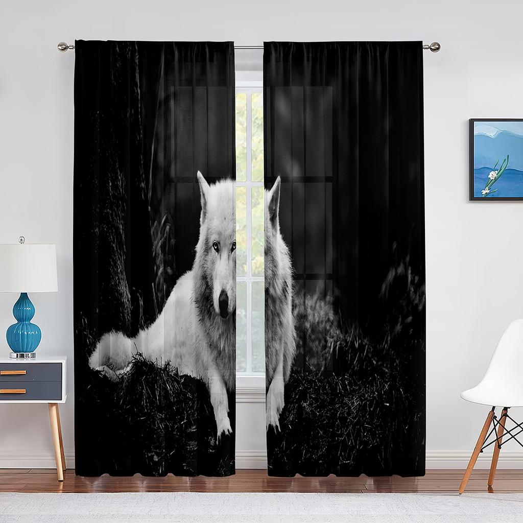 Pack of Wolves In Winter Forest Fantasy Tulle Curtains for Living Room Bedroom Chiffon Sheer Voile Kitchen Window Curtain Drapes
