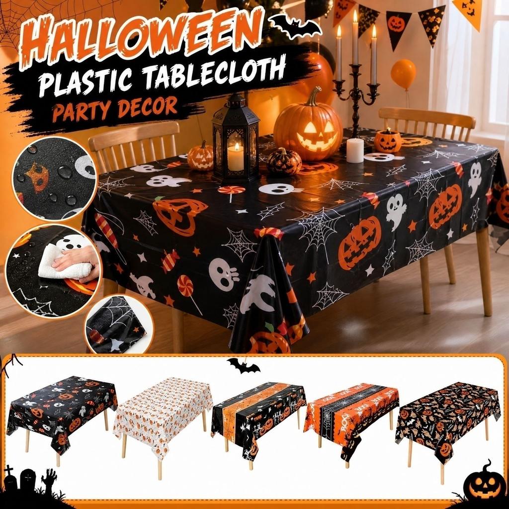 Halloween Disposable Plastic Tablecloth with Pumpkin Design for Party Decorations