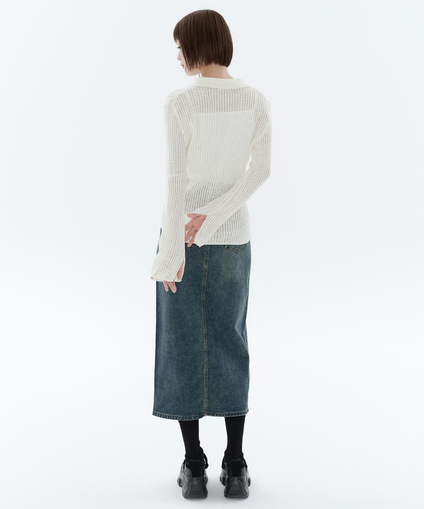 Musinsa Standard Woman Women'S Front Slit Denim Long Skirt [Rusty Blue]