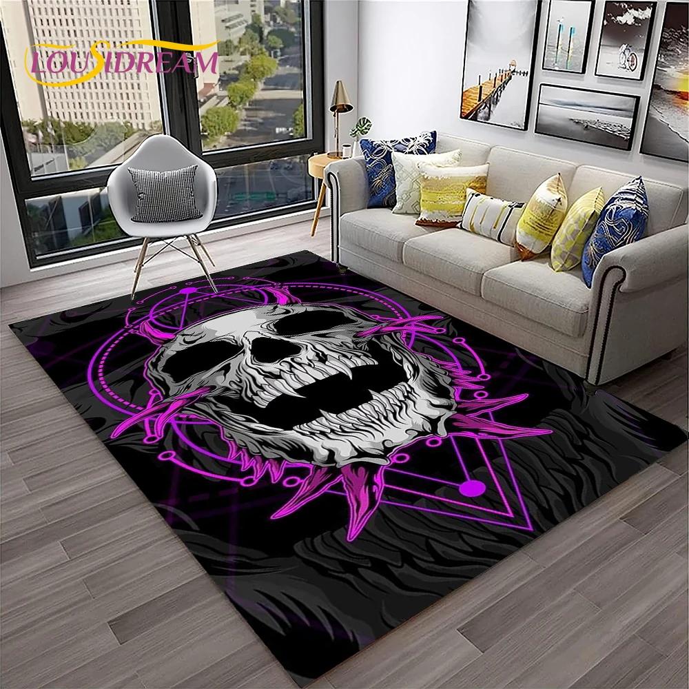 3D Gothic Horror Skull Carpet Rug for Home Living Room Bedroom Sofa Playroom Doormat Decor,Kid Game Area Rug Non-slip Floor Mat