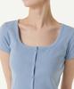 MUSINSA STANDARD WOMAN Women'S Slim Crop Square Neck Button T-Shirt [Cloudy Blue]