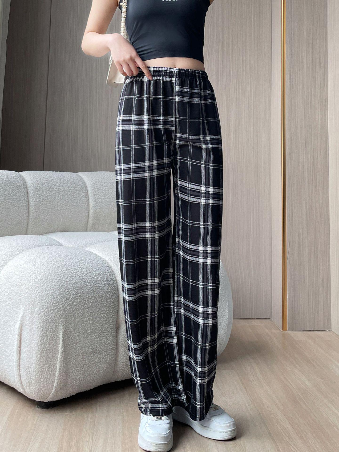 

Plaid High-Waist Wide Leg Pants - Lightweight, Versatile, Plus Size, Women s Slimming Loose Fit, Spring/Summer Style. One Size