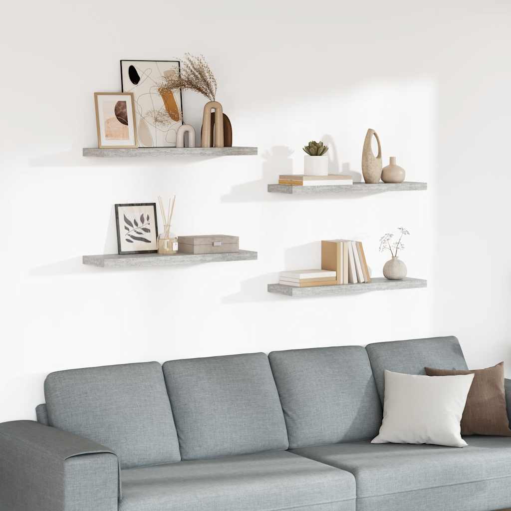 Vidaxl Półki Ścienne, 4 Szt., Szarość Betonu, 80 X 23,5 X 3,8 Cm, Mdf