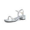 High-heeled Sandals Women's Summer New Silver Heel One-word Buckle Strap Open-toed Thick-heeled Sandals Women