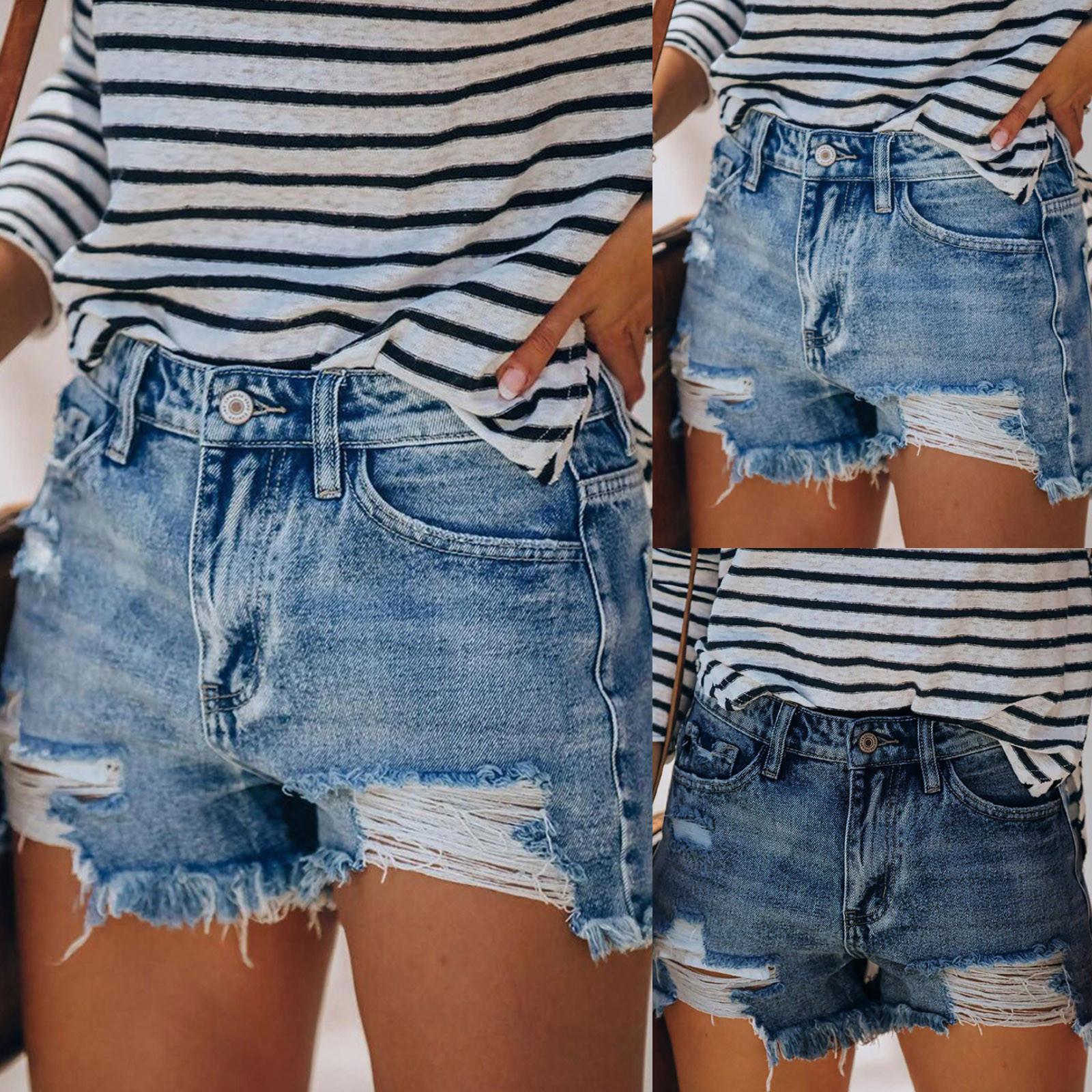 

Women s elastic hole tassel sexy fashion high waist denim shorts