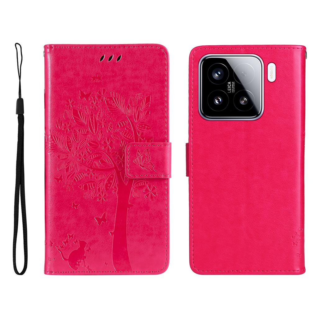 For Xiaomi 15 Phone Case with Stand Cat Tree Pattern Leather Wallet Mobile Cover