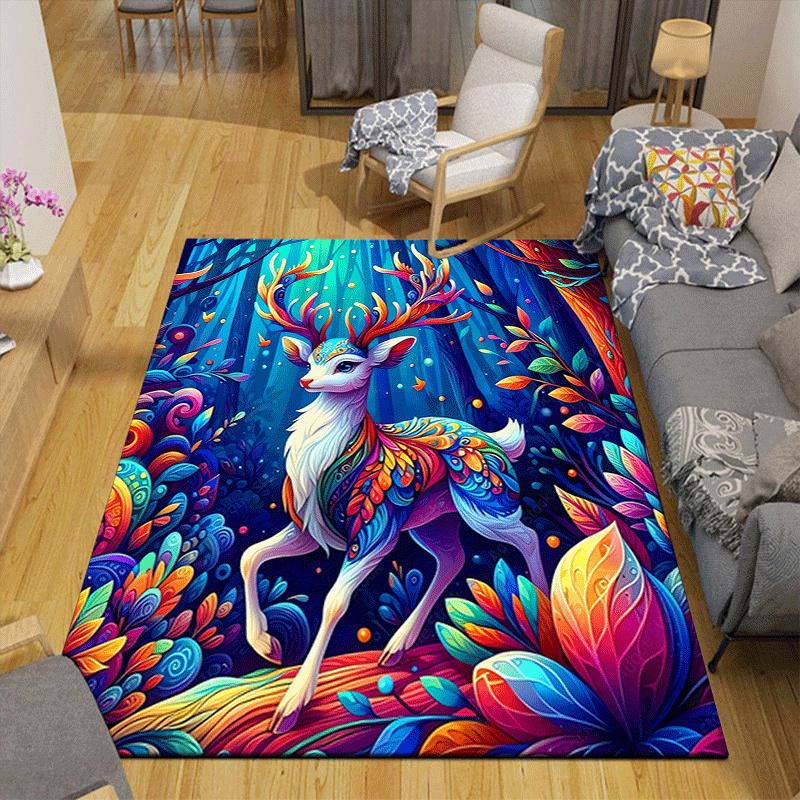 1pc Colorful deer Design Area Rug - Soft, Anti-Slip, and Durable Gaming Room Decor for Bedroom