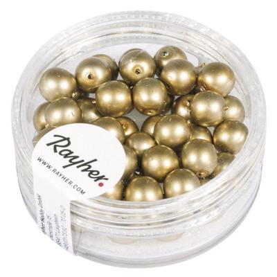 Renaissance Glass Beads, Frosted, 6, Gold, Box 45 Pcs