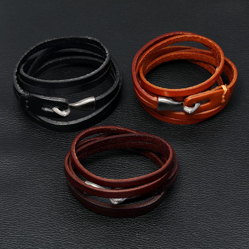 Hot Selling Retro Cowhide Multi-layer Leather Bracelets Man Simple Accessories Luxury Friendship Bracelet Homme Jewelry