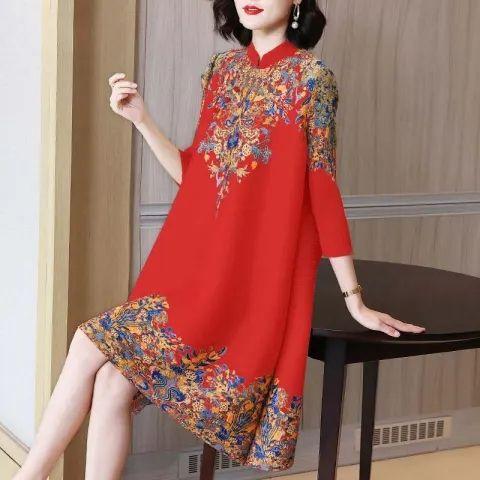 National style retro improved cheongsam dress women's new summer temperament middle-aged mother foreign style large size skirt