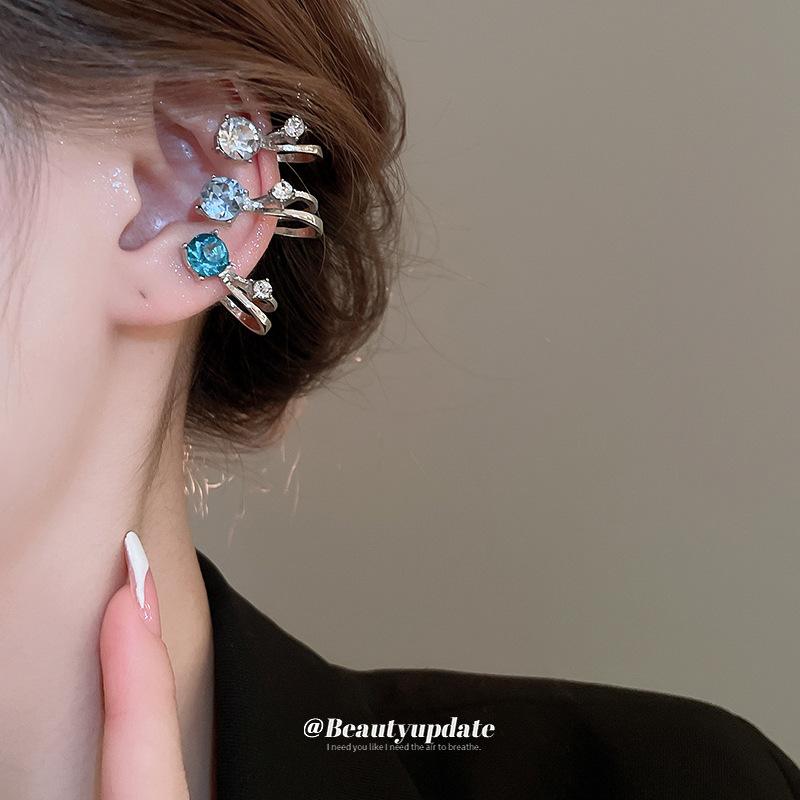 Explosive double-layer size colored diamond ear clips ins wind personality without ear holes ear bone clips y2k niche earrings wholesale