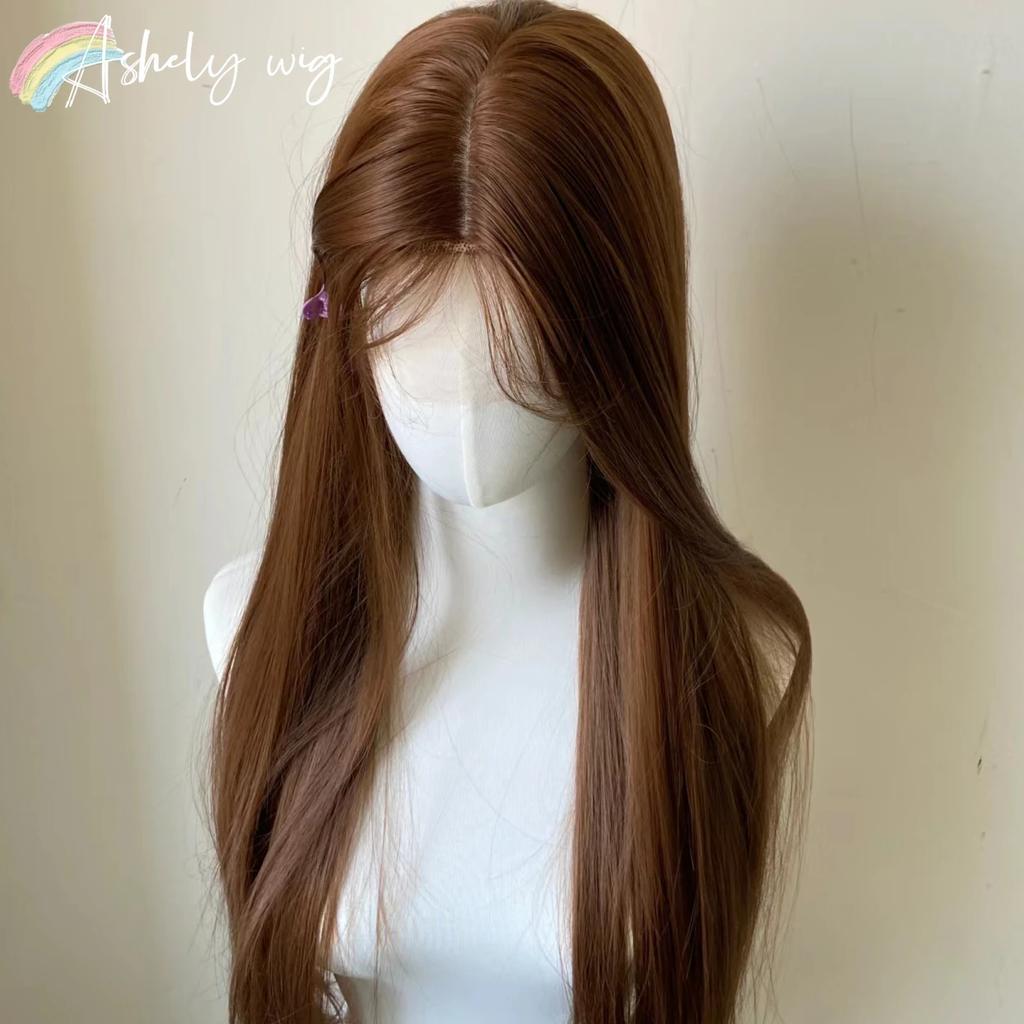 Honey Brown Wig 13x4 Lace Front Wigs Long Straight Haiti Daily Use Wear and Go Front Lace Wig Glueless Synthetic Lace Wigs
