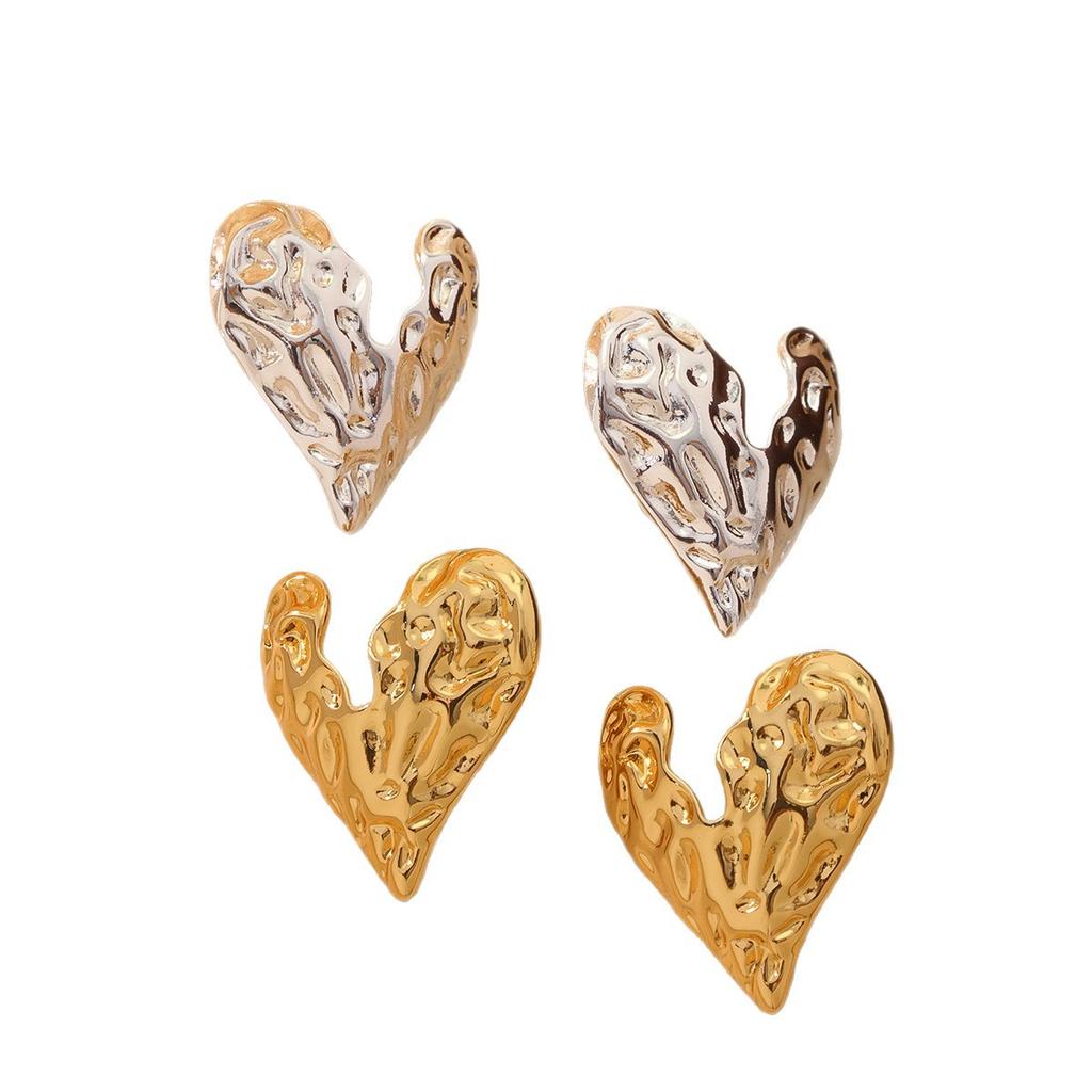 Light Luxury Ins Romantic Gold Age Irregular Karst Peach Heart Earrings Plated With Genuine 925 Silver Ear Needles