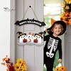 Entrance Hanging Plaque Happy Halloween Ghost Door Sign, Wooden Three Wood Sign with Natural Rope Hanger, Front Wall Party Supplies Decorative