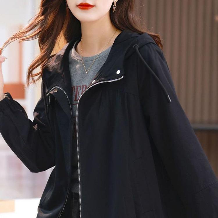 Kapuzen Große Größe Lässig Locker Damen Windjacke Jacke Mantel Vielseitig Mittellang Frühling und Herbst