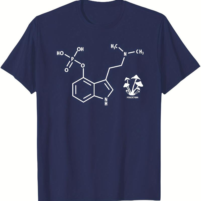

Psilocybin Molecule & Mushroom Print T-Shirt,Soft Breathable & Fade-Resistant, Classic Fit for Daily Casual Wear XXL белый