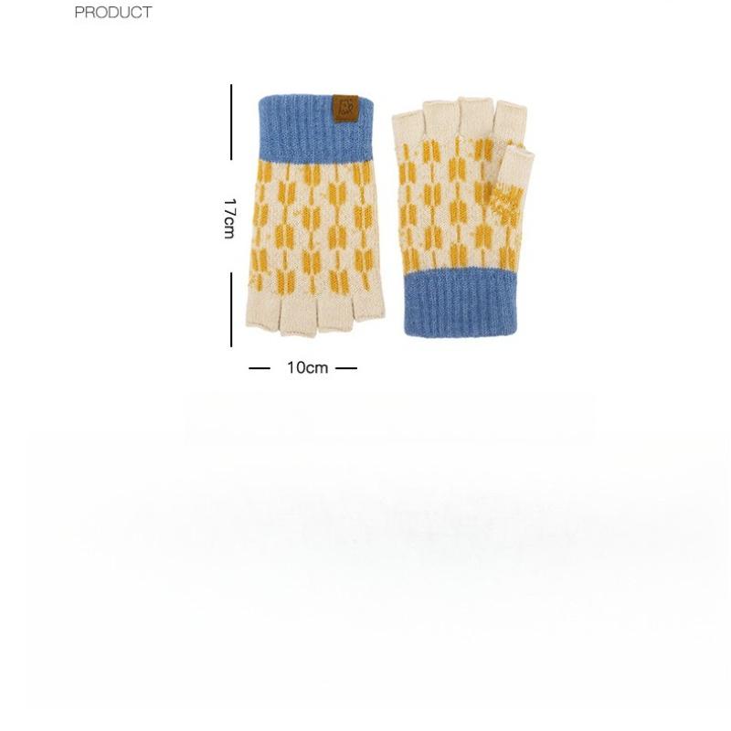 Winter Knitted Gloves, Japanese Style, Color-blocked Half-finger Gloves, Women's Student Warm Gloves, Versatile Fingerless Gloves