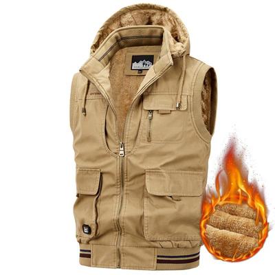 Men's Casual Fleece-Lined Cotton Vest with Shawl Collar & Multi-Pocket Design