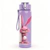 1PC Pink Long Ear Bunny Cartoon Print 750ml Color Plastic Sports Water Bottle Leakproof Flip Straw Lid Suitable for Sports Office Home Use