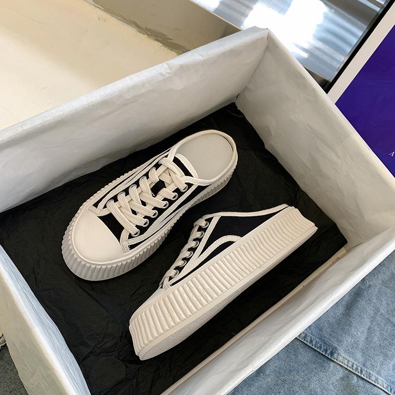 

Lazy Baotou Half-slippers Women s Summer Wear New Casual Canvas Shoes Slip-on Thick-soled Muffin Small White Shoes