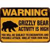 Grizzly Bear Warning Metal Plaque Vintage Camping Cabin Wall Decor