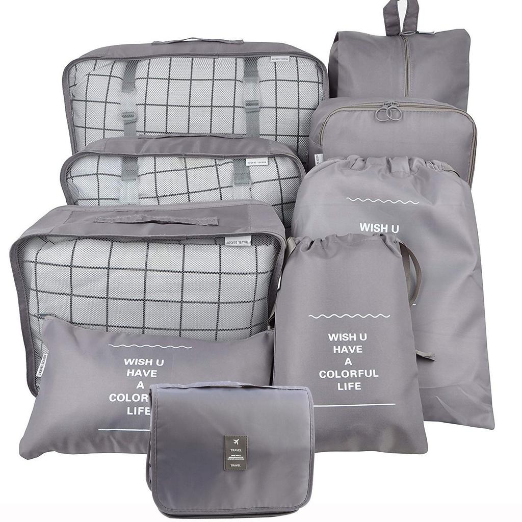 Sac de Rangement de Voyage Ensemble de Neuf Pièces, Trousse de Toilette, Classification des Vêtements, Ensemble de Rangement pour Bagages Ensemble de 9 Pièces