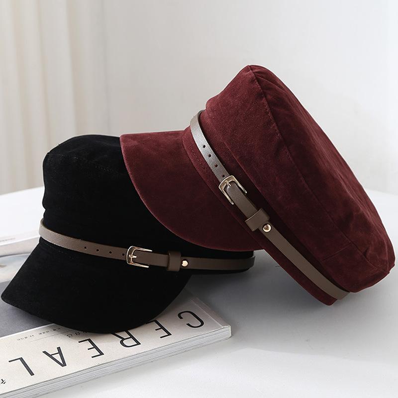 Herbst Winter Hüte Für Frauen Baskenmütze Mit Gürtel Flache Kappe Schiebermütze Einfach Vintage Malerhut Damen Neu Warm Halten