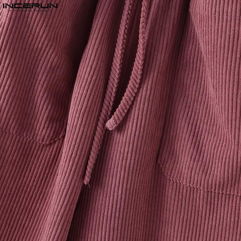 INCERUN Pánské jarní kalhoty s texturou, ležérní volné dlouhé kalhoty s elastickým pasem na stahovací šňůrku a kapsami