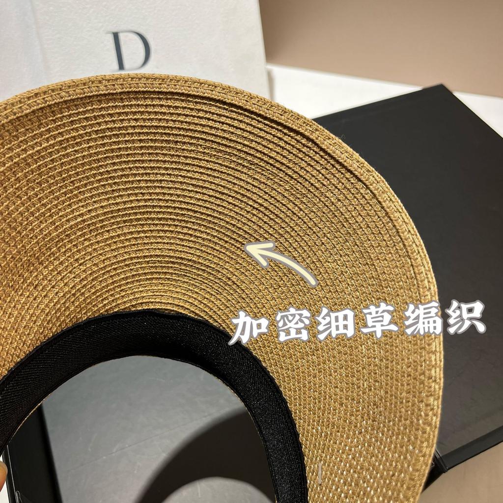 Summer Light Luxury Niche Rhinestone Empty Top Hat Outdoor Travel Fine Grass Woven UV Protection Sun Hat