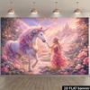 Unicorn Fairy Tapestry - Fantasy Rose Garden Wall Art, Magical Creature Decor, Girls Bedroom Hanging, Polyester, Multiple Sizes
