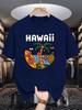 Unisex Crew Neck Tee Hawaii Tropical Beach Scenery Graphic Print Soft Cotton Loose Short Sleeve Summer Casual Male Streetwear Tops